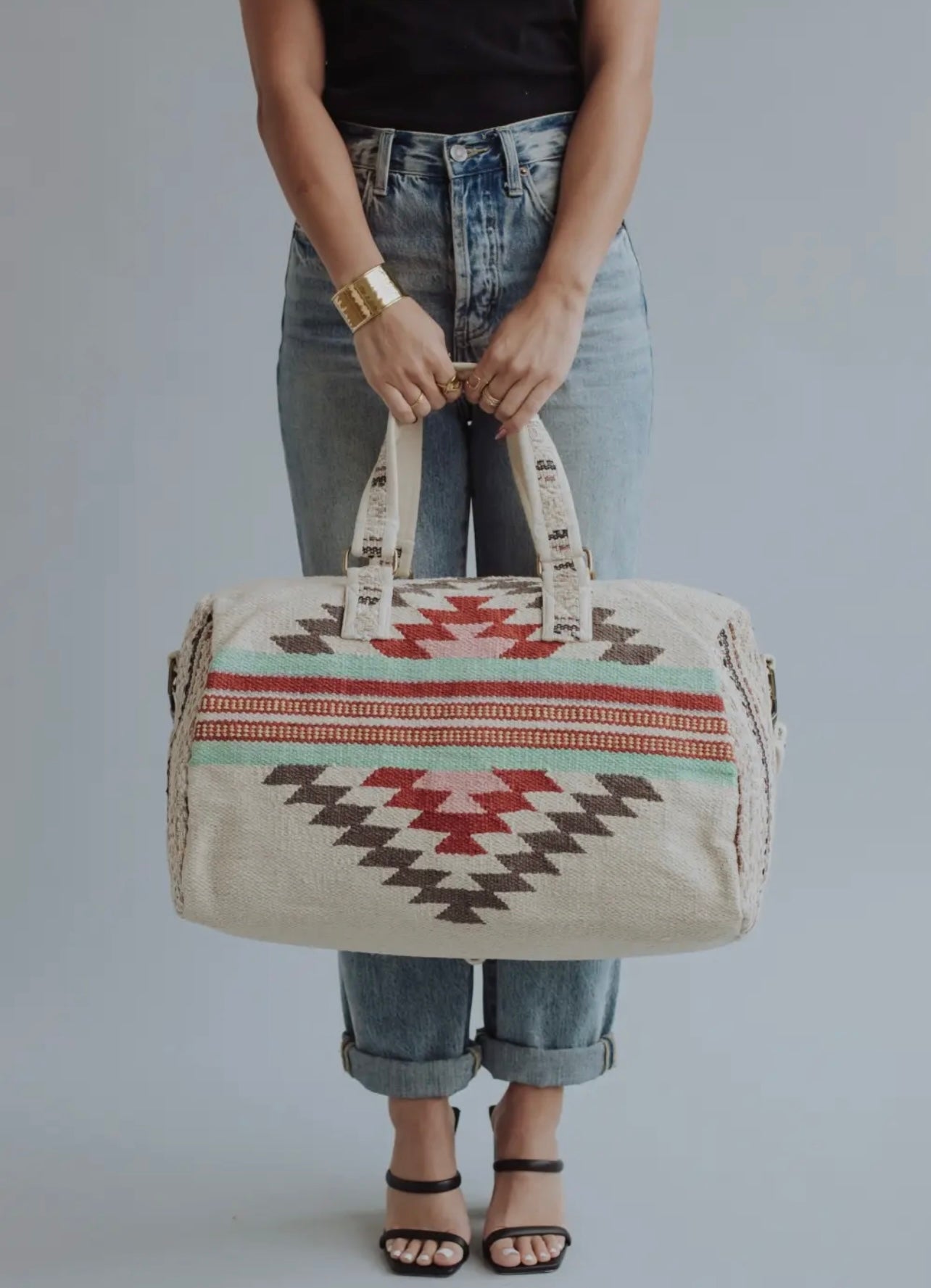 Cream and Rose Aztec Duffel