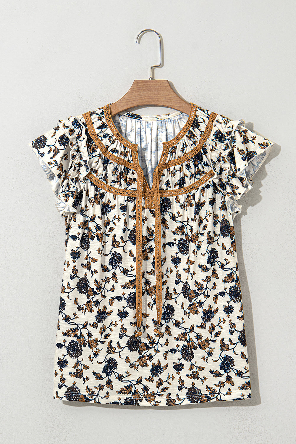 Floral Frilly Blouse with Lace Up
