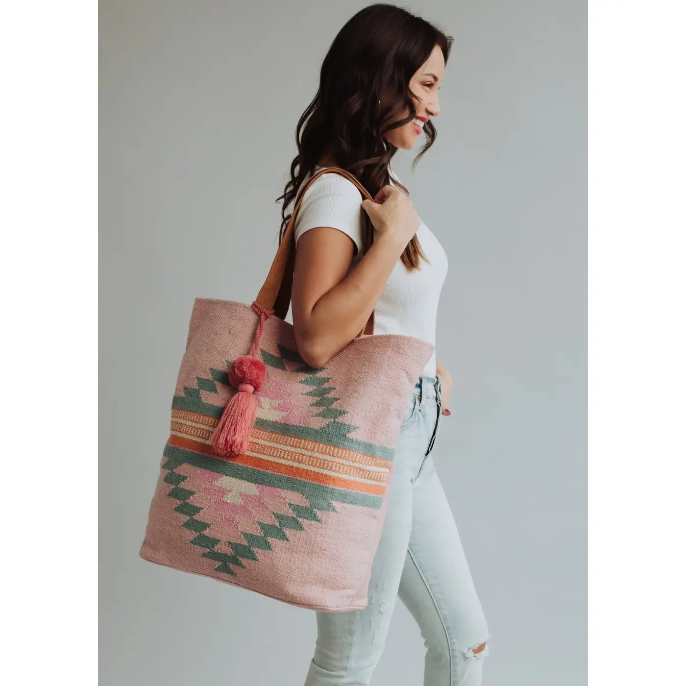 Pink, Orange & Slate Aztec Tote
