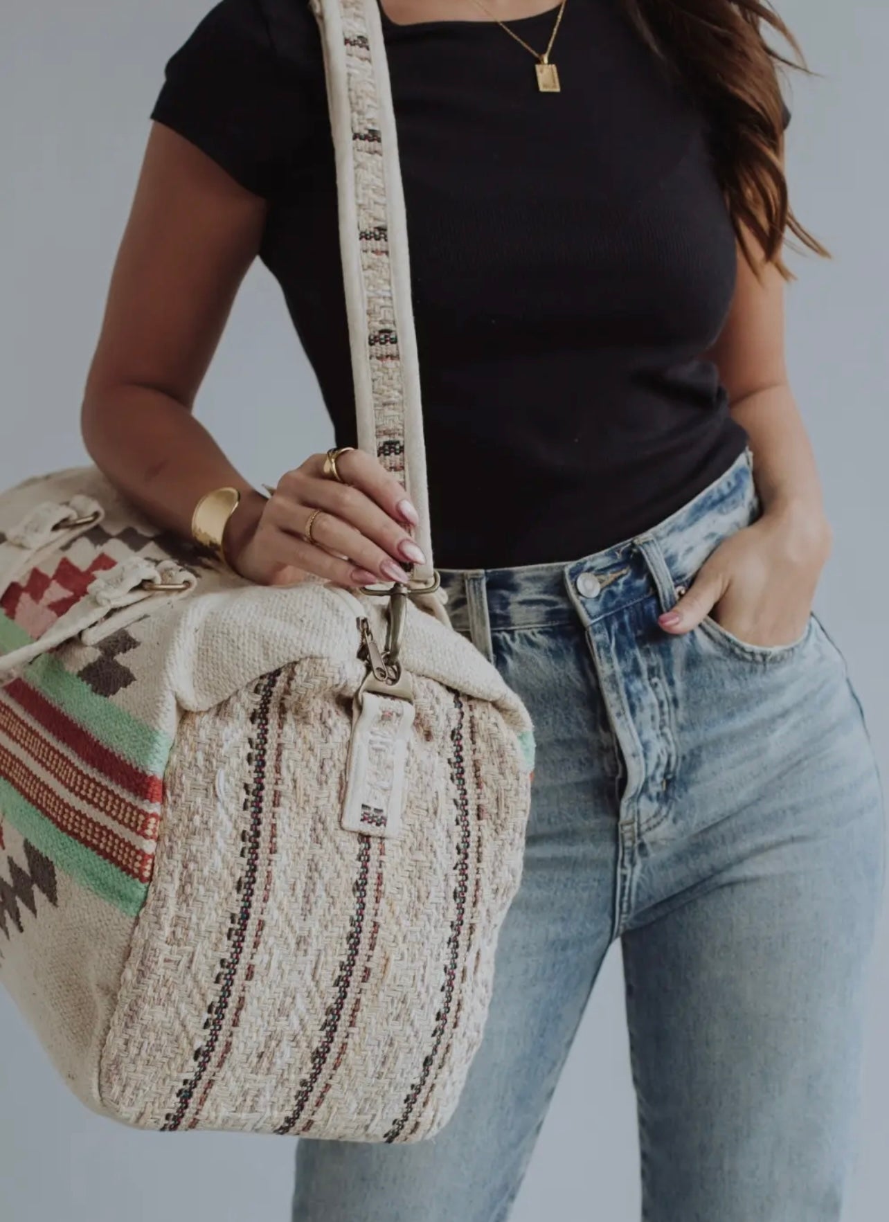 Cream and Rose Aztec Duffel