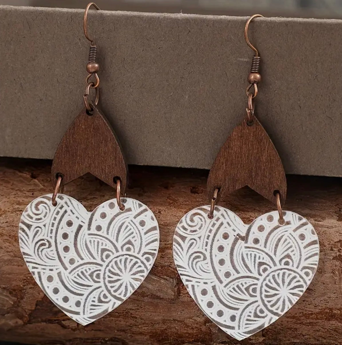 Wooden Heart Earrings