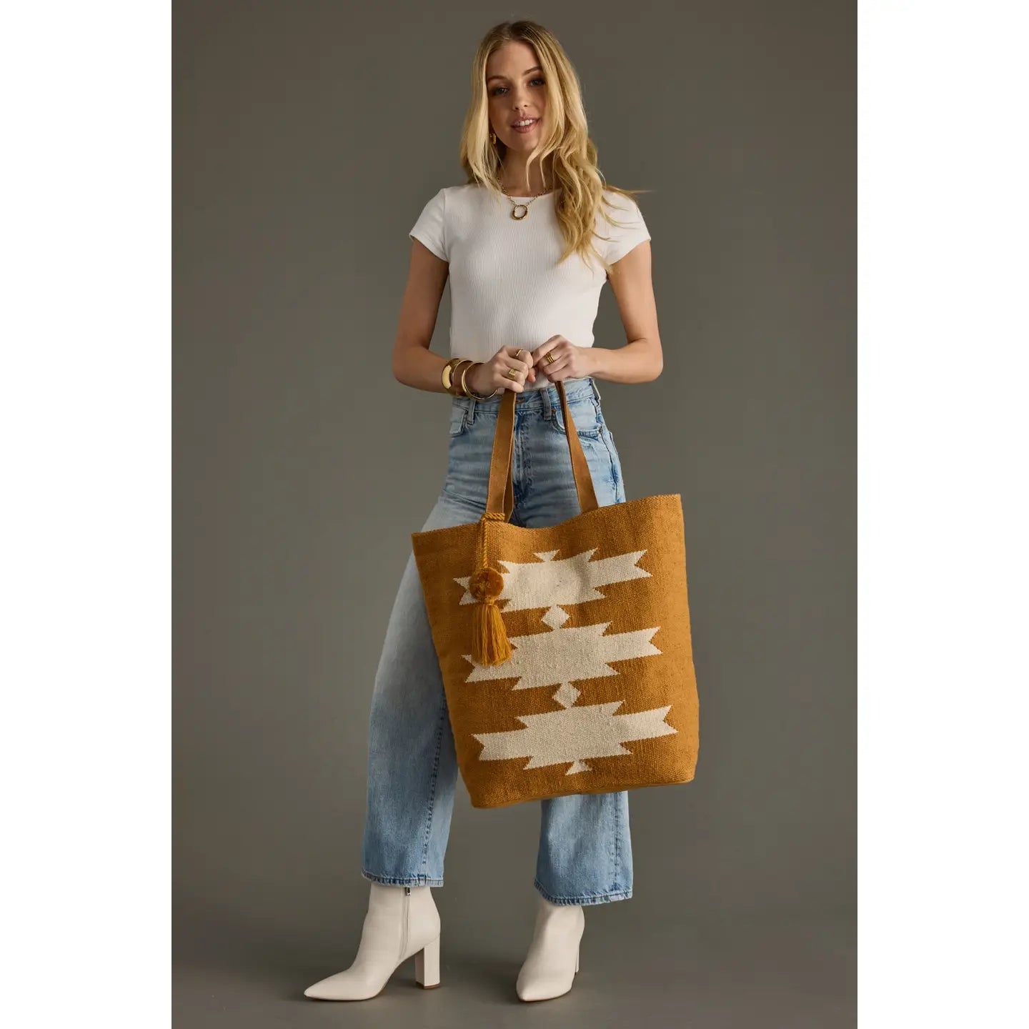 Camel & Cream Aztec Tote