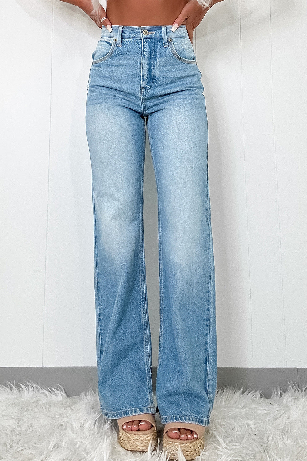 High Rise Shift Slit Straight Jeans Skylane