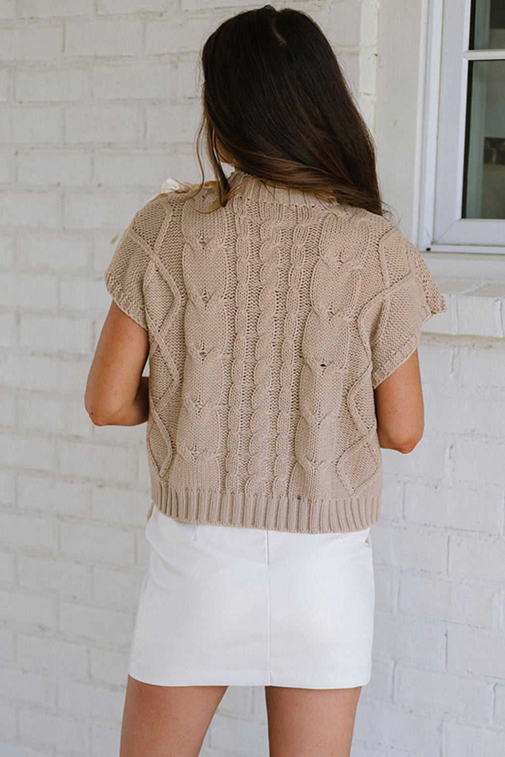 Cable Knit Satin Bowknot Sweater Bowvia