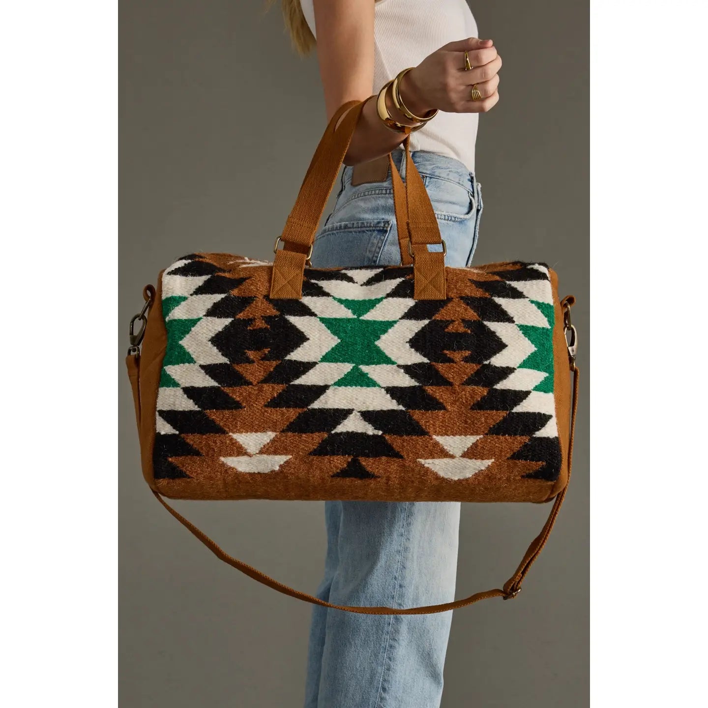 Brown, Black, Green & White Western Duffel