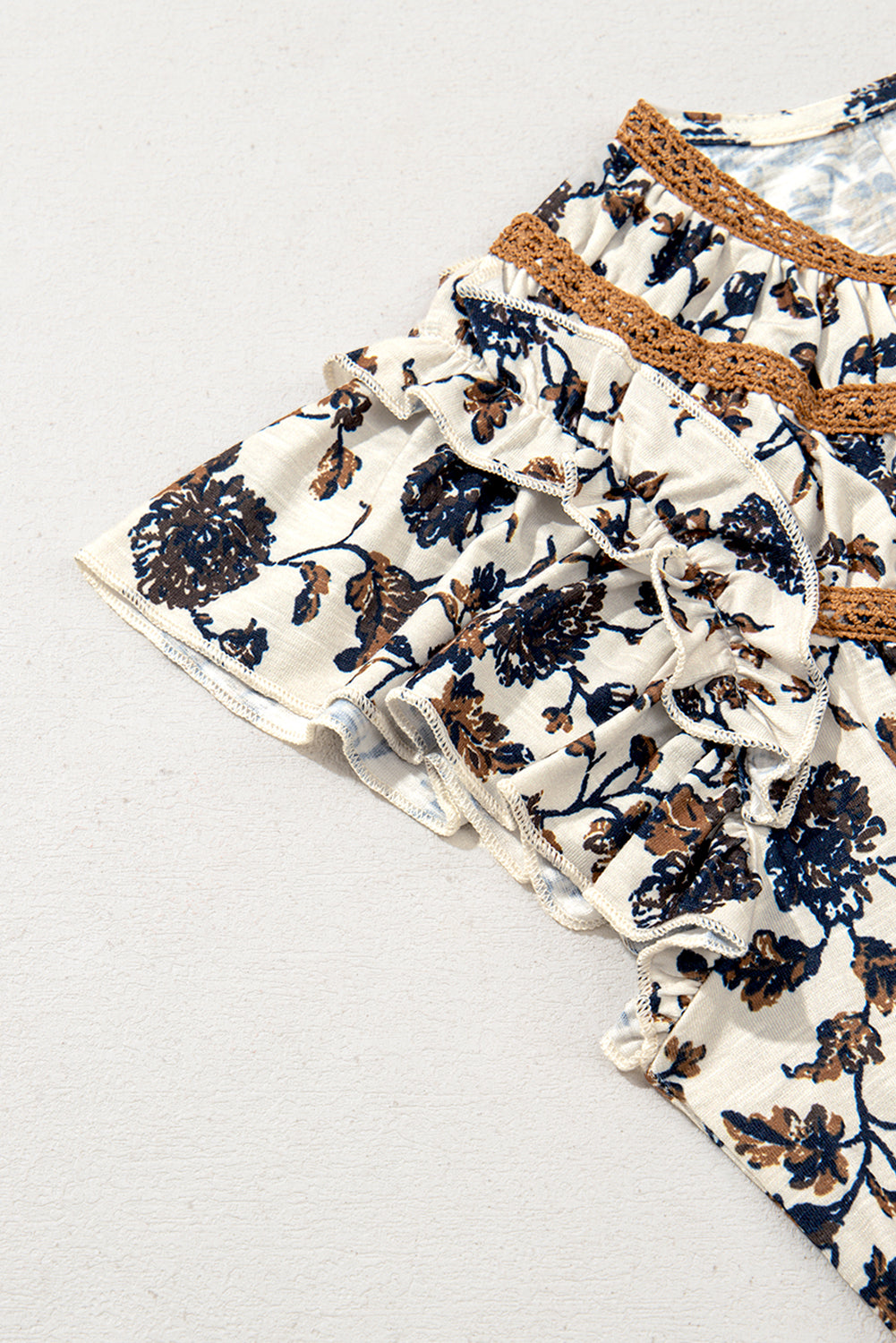 Floral Frilly Blouse with Lace Up
