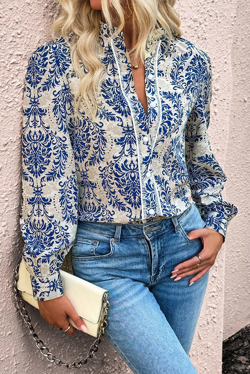 Blue Bohemian Printed Bishop Sleeve Blouse