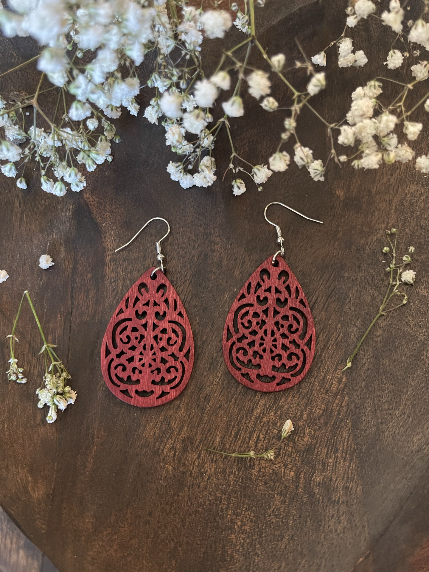 Red Hollow Leaf Earrings