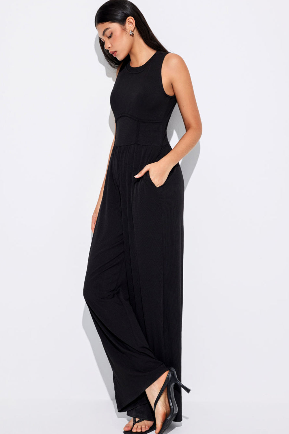 Cinched Waist Wide Leg Jumpsuit Noirva