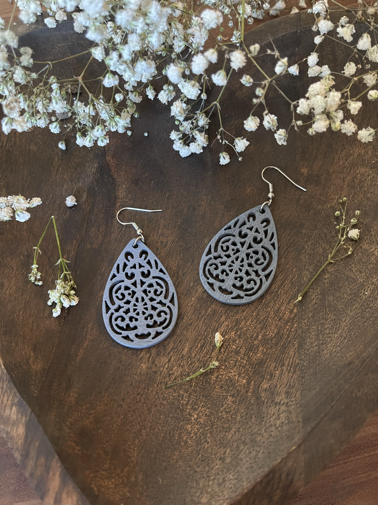 Gray Hollow Leaf Earrings