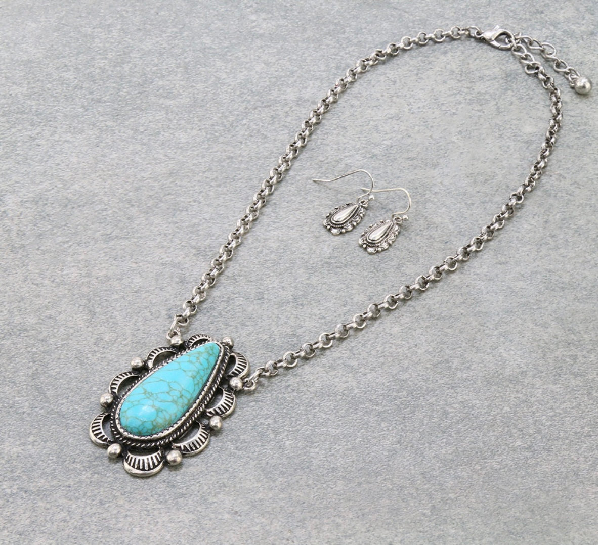 Turquoise Teardrop Western Necklace Set