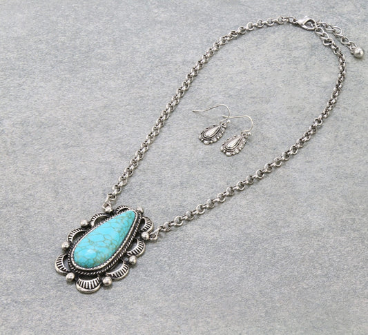 Turquoise Teardrop Western Necklace Set