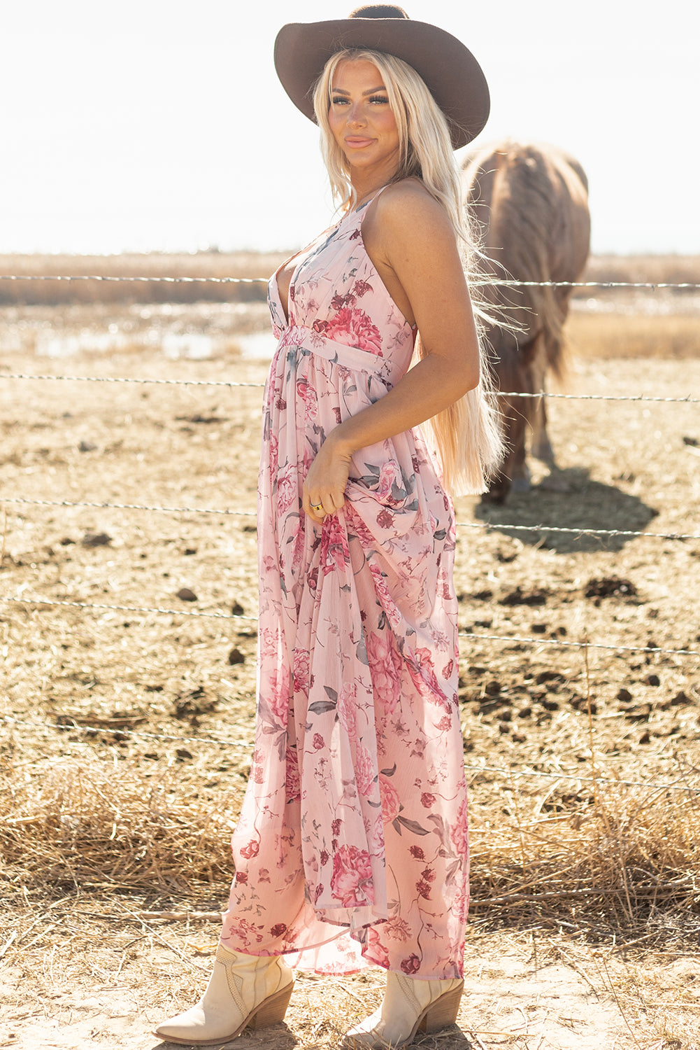 Pink Champagne Floral Maxi Dress