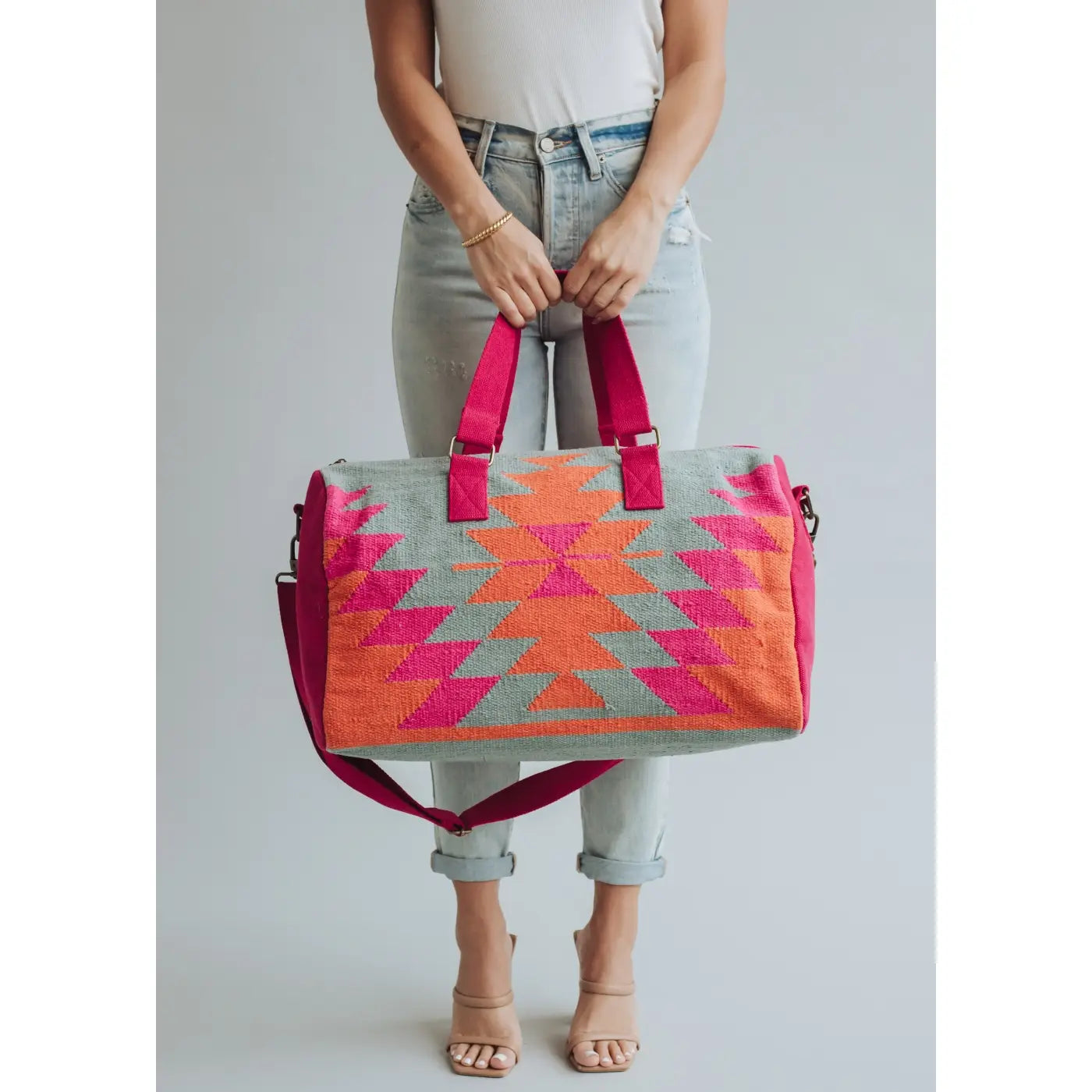 Orange, Pink & Slate Aztec Duffel
