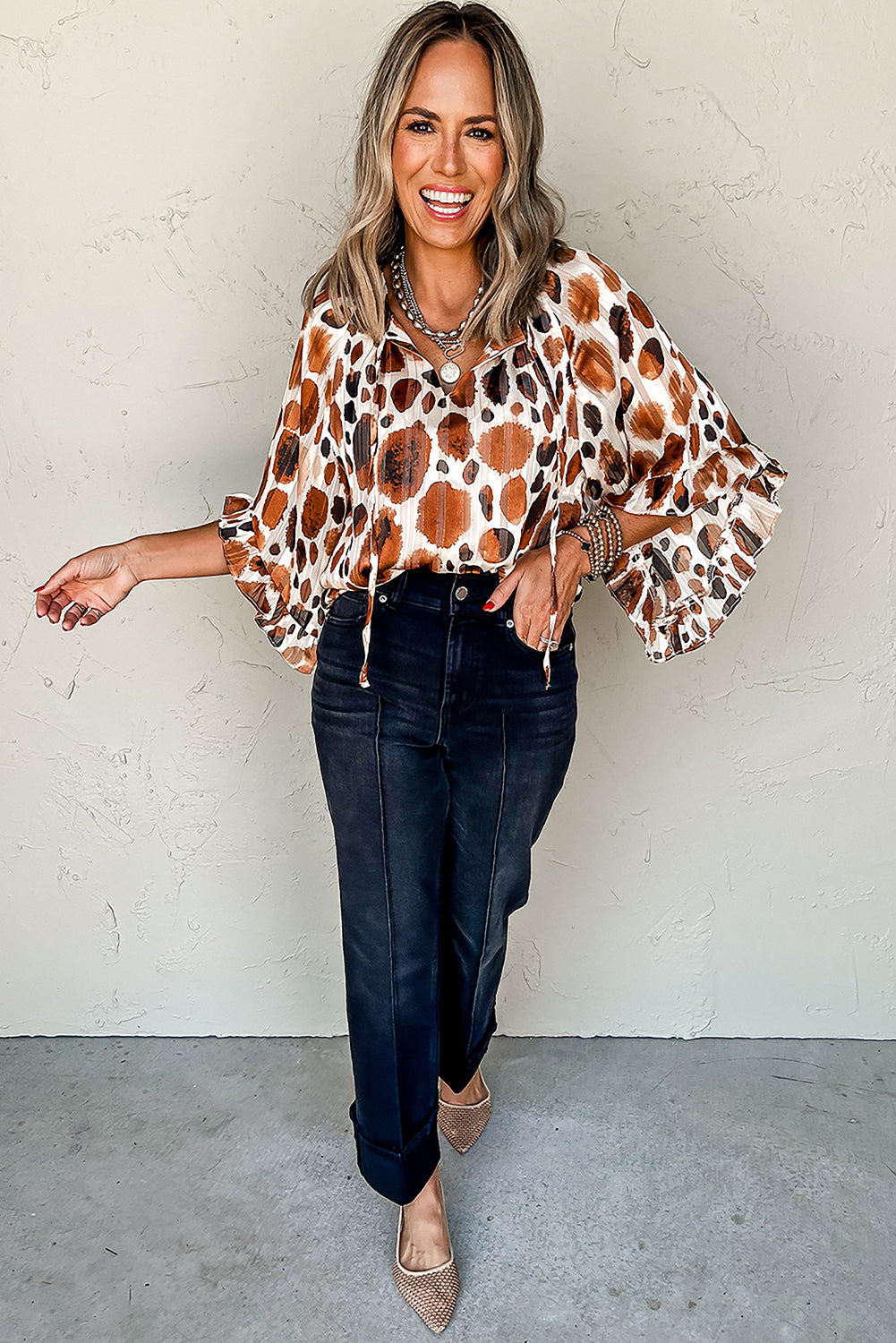 Burnt Orange Abstract Print Blouse