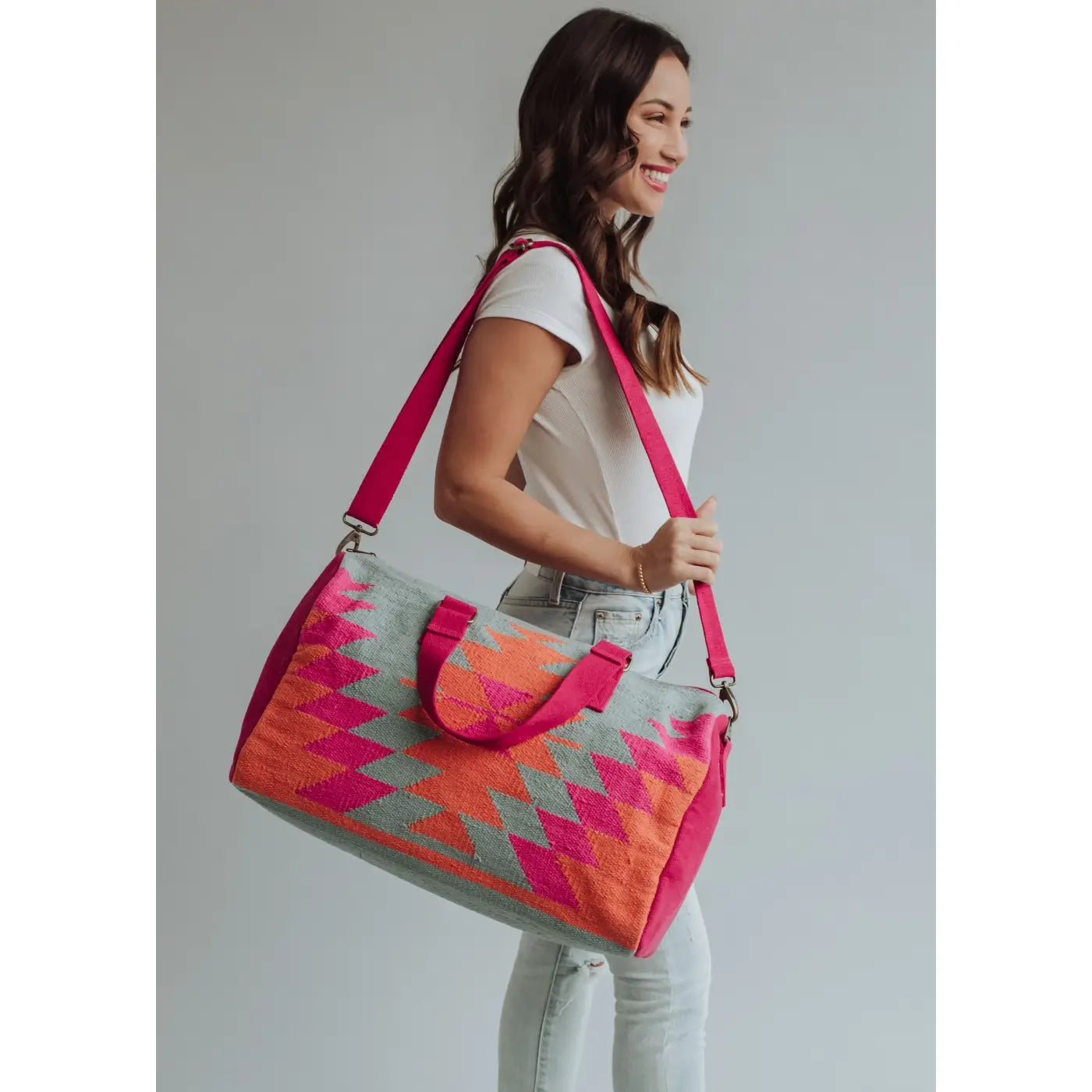 Orange, Pink & Slate Aztec Duffel