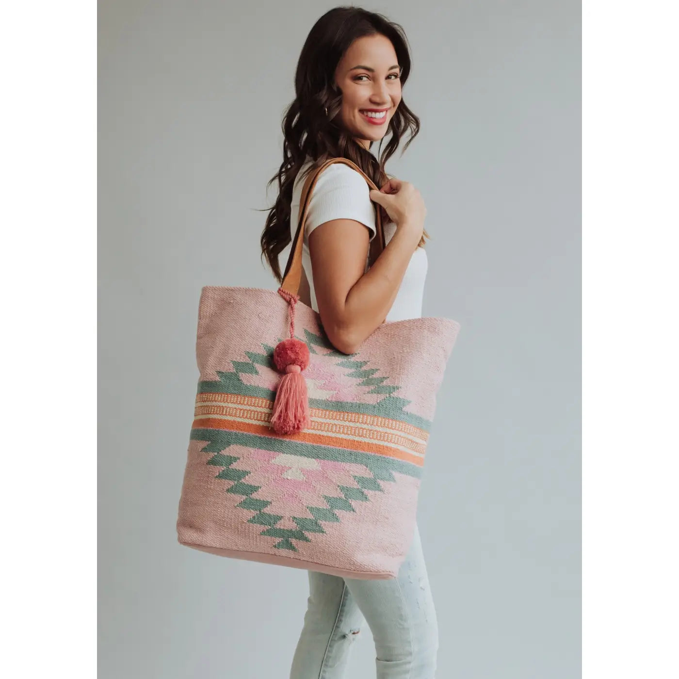 Pink, Orange & Slate Aztec Tote