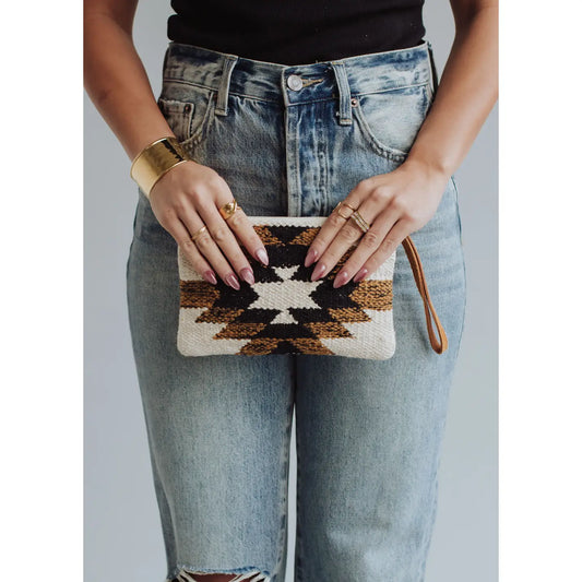 Black, White & Brown Aztec Wristlet