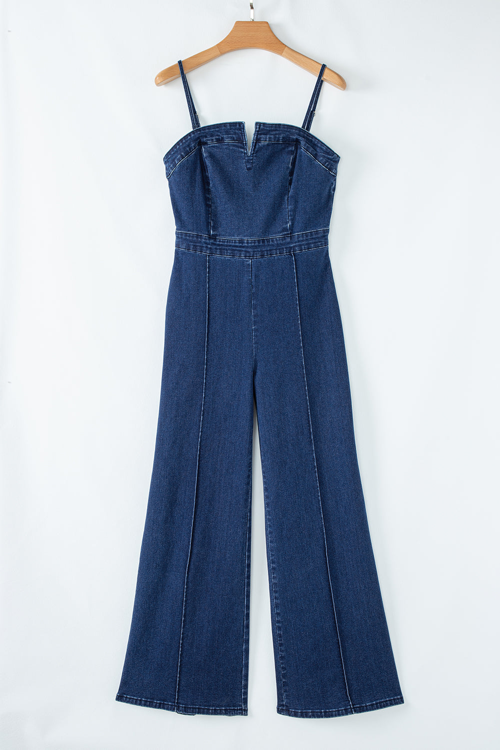 Flared Denim Jumpsuit In Blue Or Black