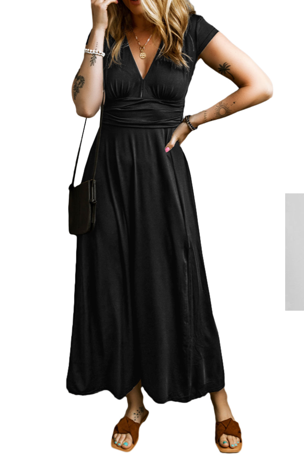 Shirred V-Neck Maxi Dress Virella