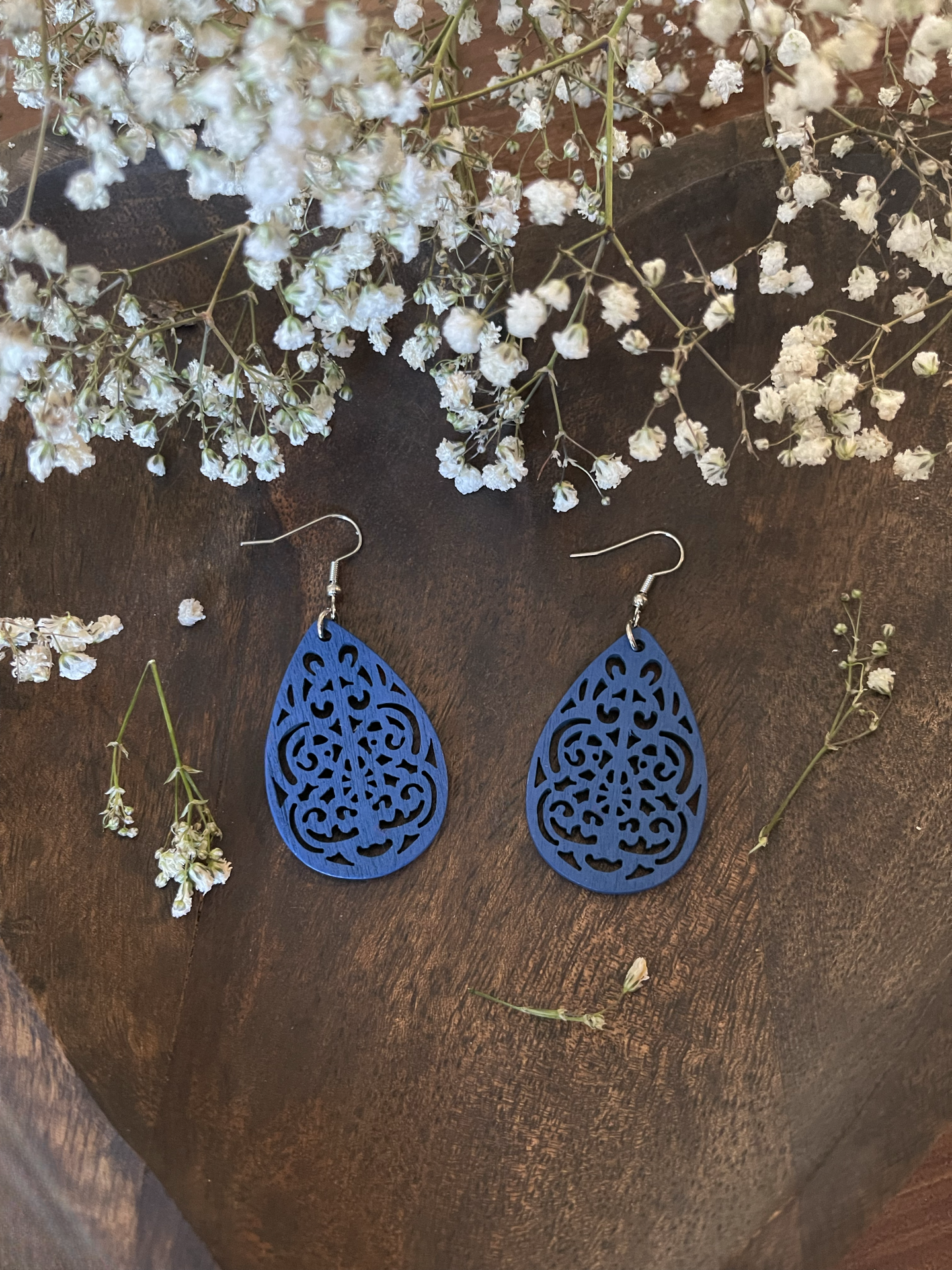 Blue Hollow Leaf Earrings