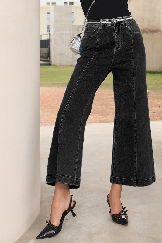 Black Plain Seam Detail Flared Bottom Ankle Length Jeans