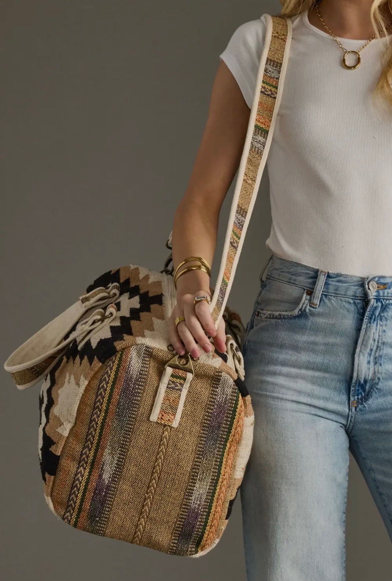Cream, Black & Tan Western Duffel