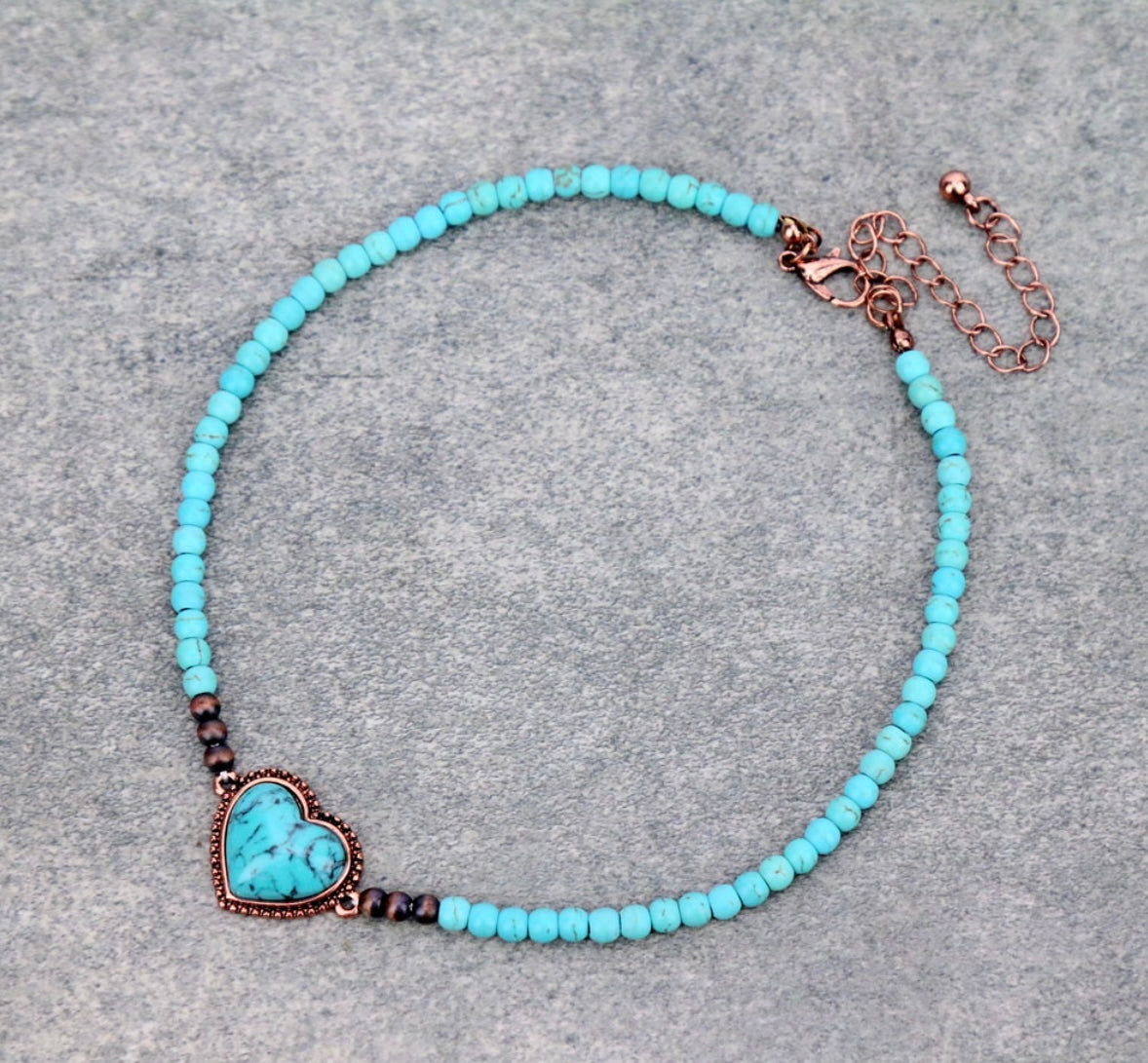Rustic Turquoise Heart Necklace