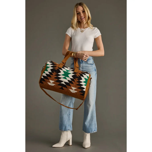 Brown, Black, Green & White Western Duffel