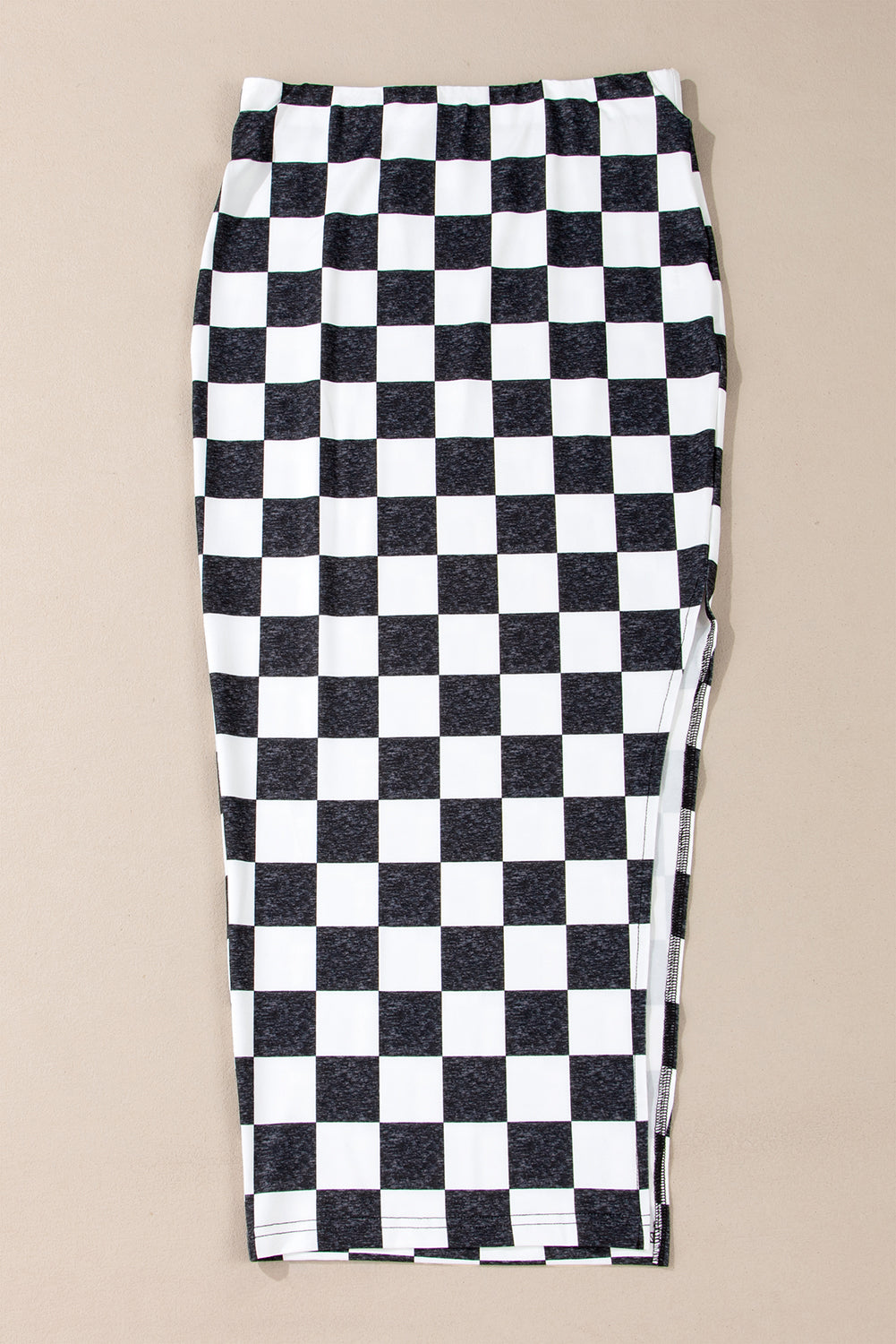 Checkered Side Slit Midi Skirt Chessa