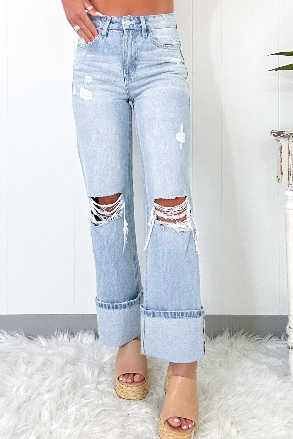 Beau Blue Light Wash Cuff Jeans