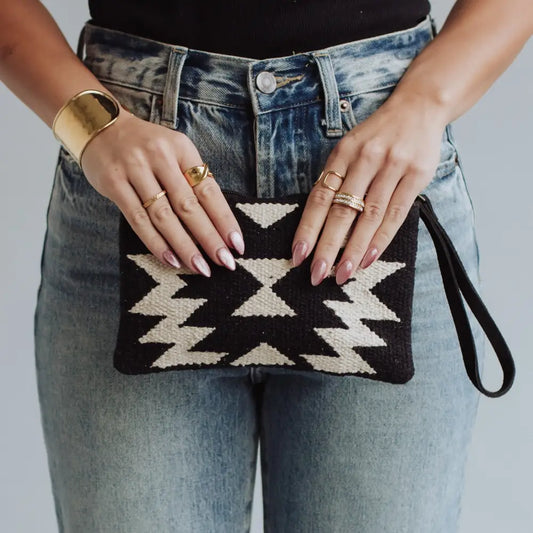 Black & Cream Aztec Wristlet
