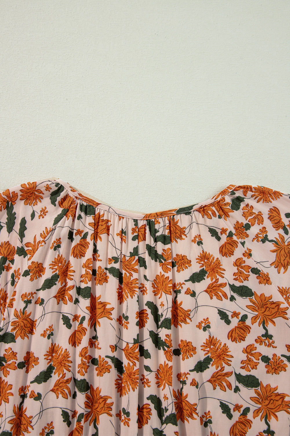 Beige Floral Bubble Sleeve Babydoll Dress