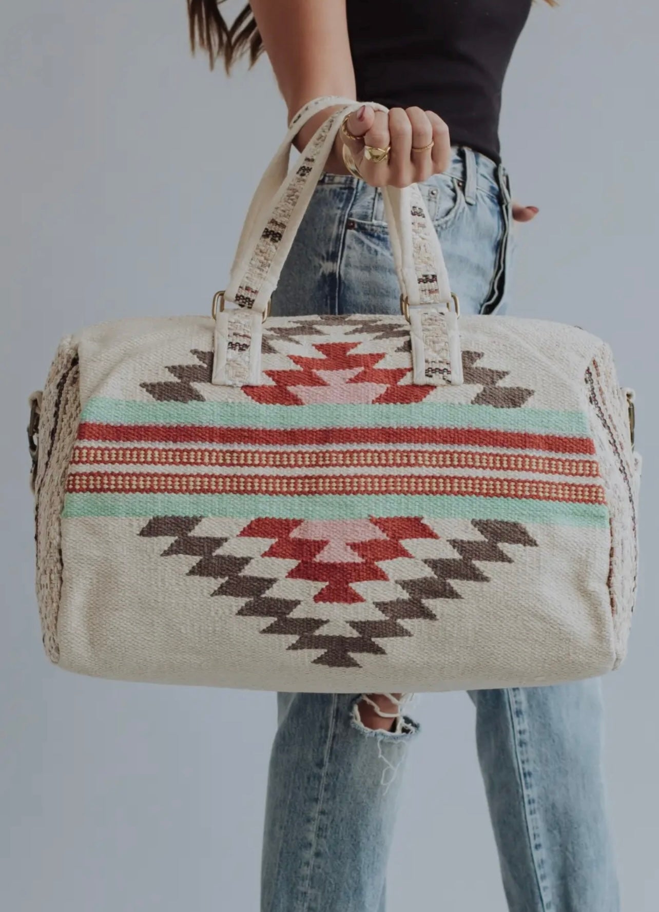 Cream and Rose Aztec Duffel