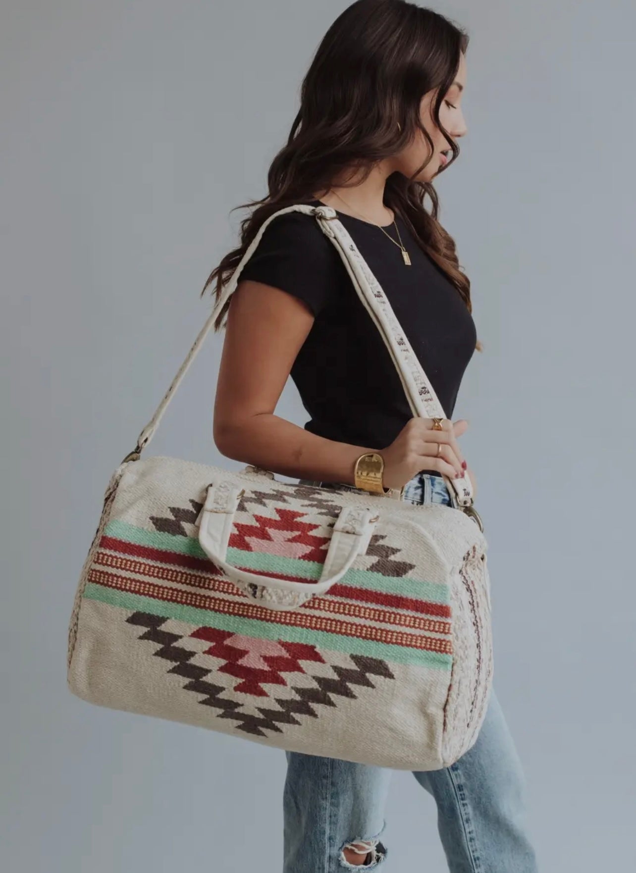 Cream and Rose Aztec Duffel