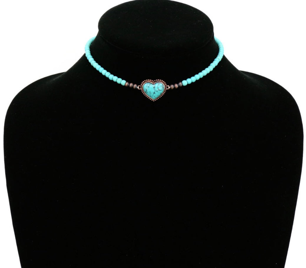 Rustic Turquoise Heart Necklace