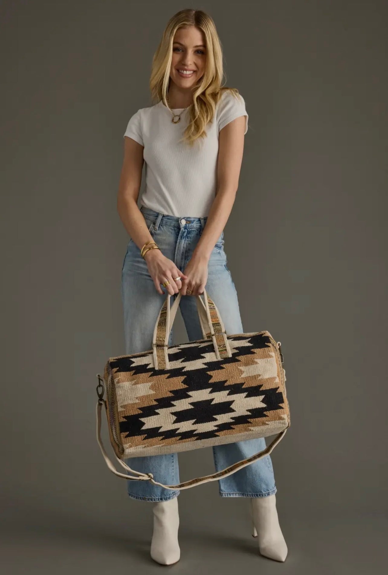 Cream, Black & Tan Western Duffel