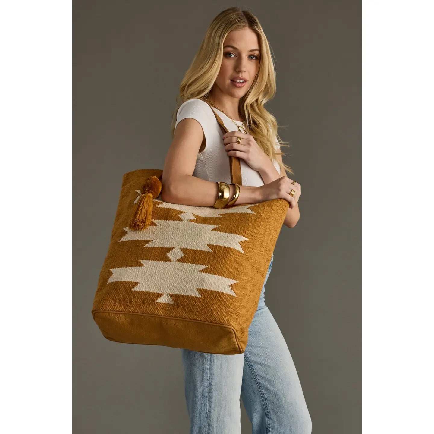 Camel & Cream Aztec Tote