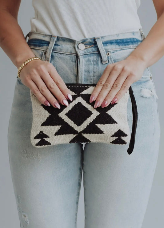White and Black Aztec Wristlet