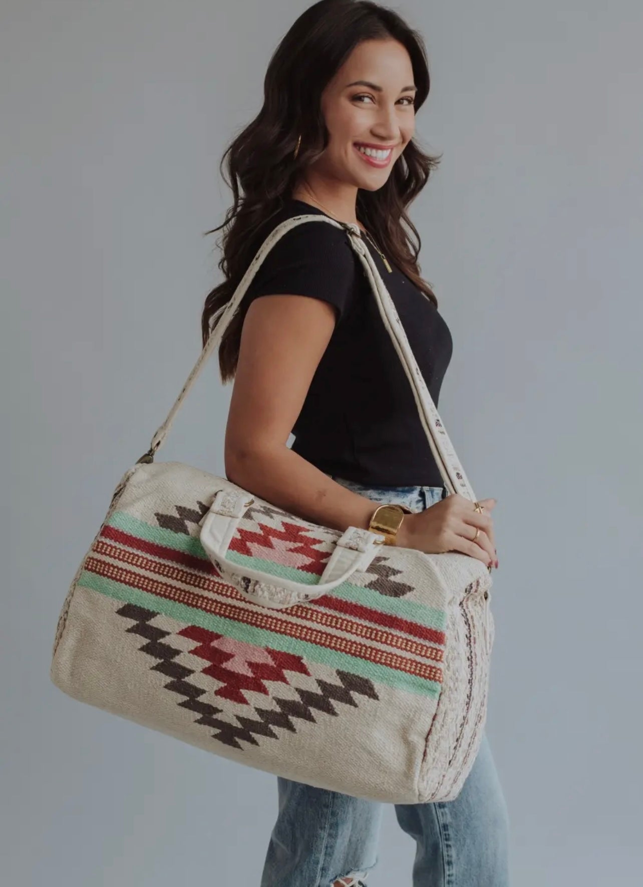 Cream and Rose Aztec Duffel