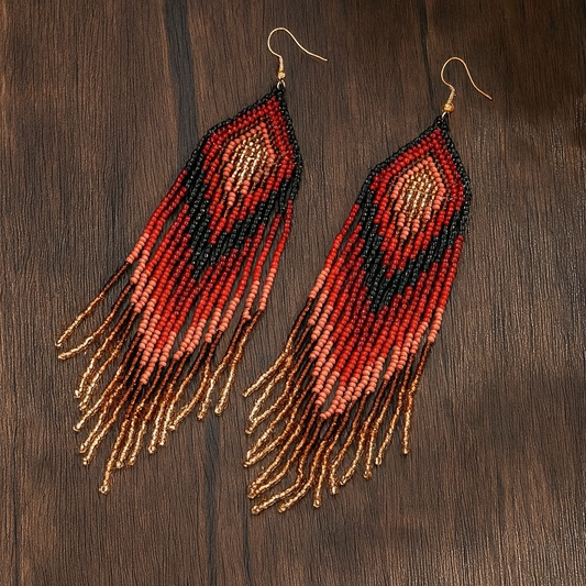 Maroon Beaded Earrings