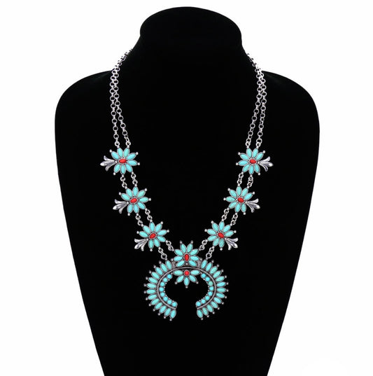 Flower Turquoise Squash Blossom Necklace