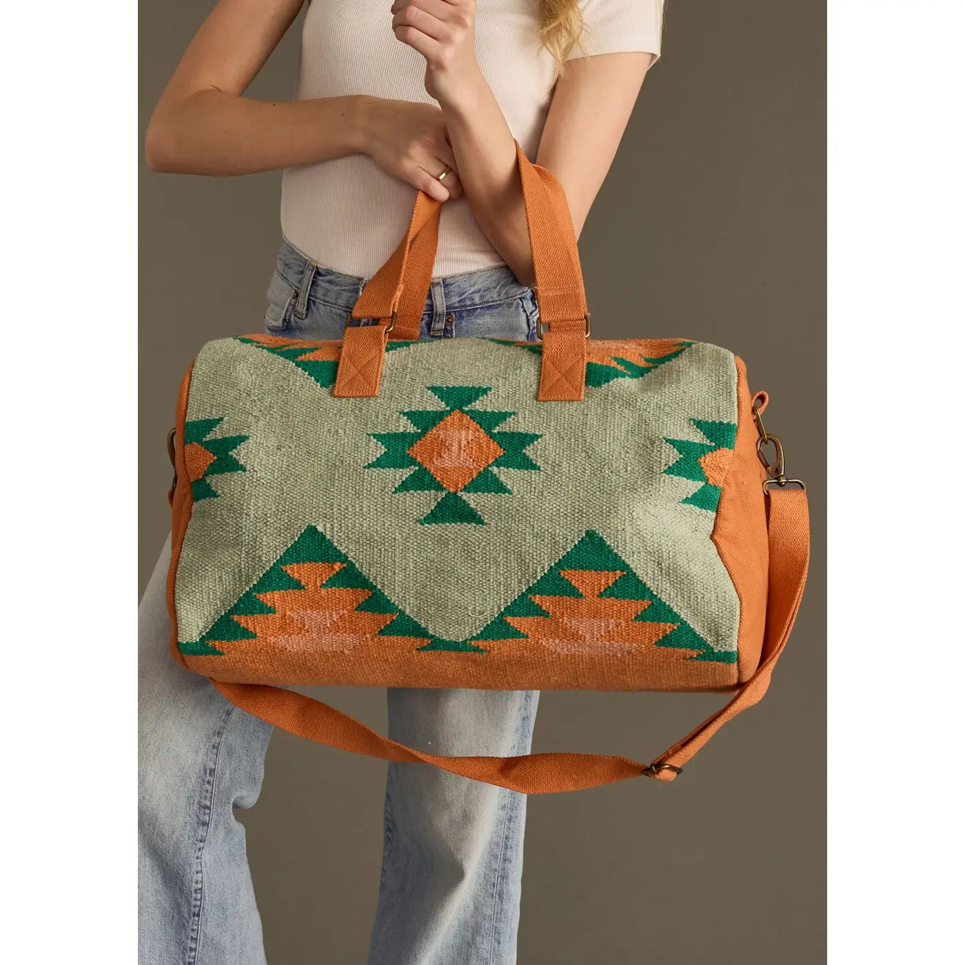 Green, Orange & Pink Aztec Duffel
