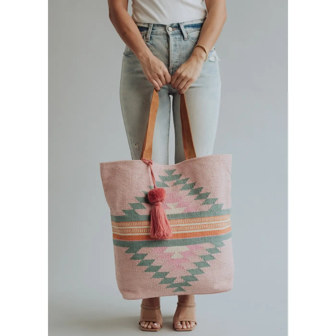 Pink, Orange & Slate Aztec Tote