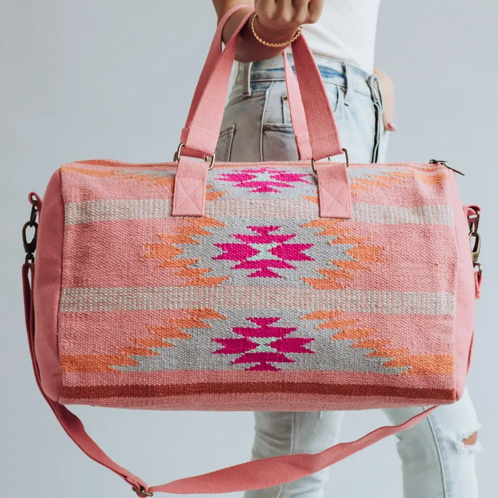 Orange, Bright Pink & Slate Aztec Duffel