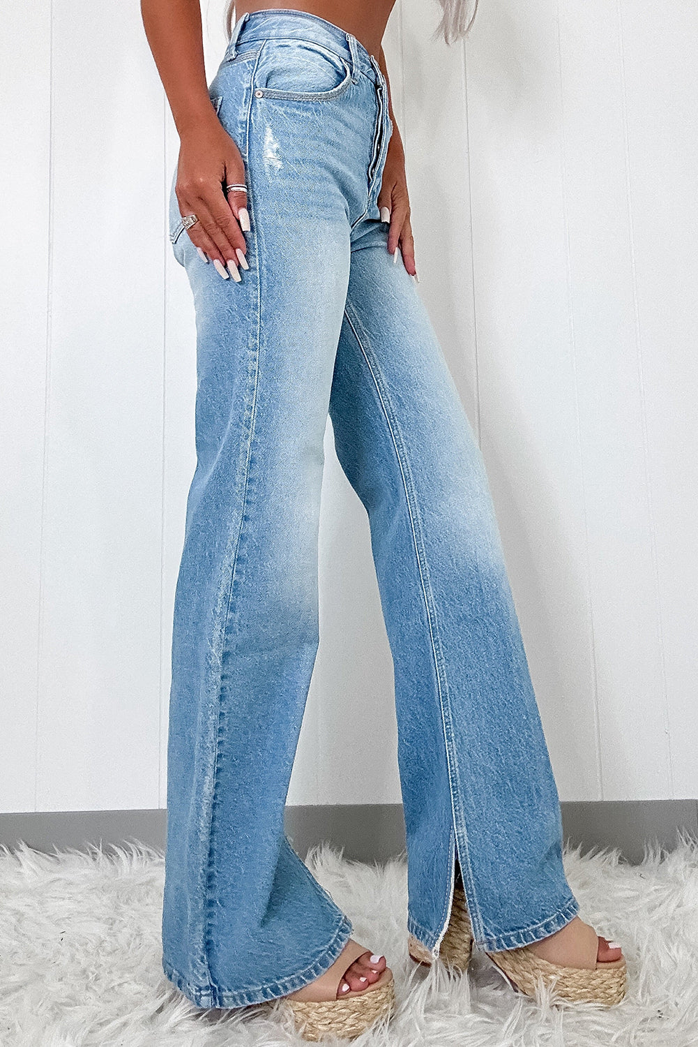 High Rise Shift Slit Straight Jeans Skylane