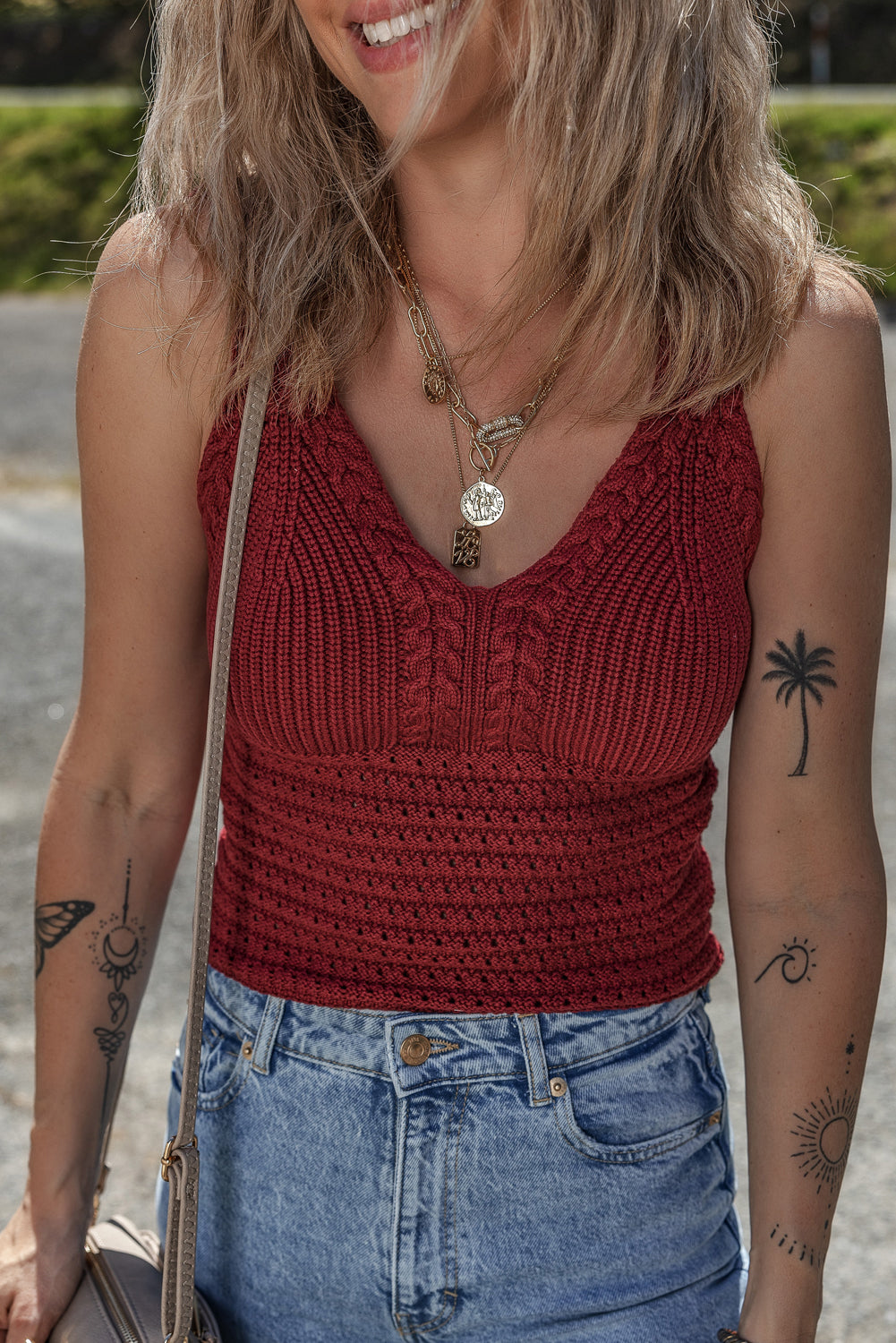 Burgundy Cable Knit Tank Top