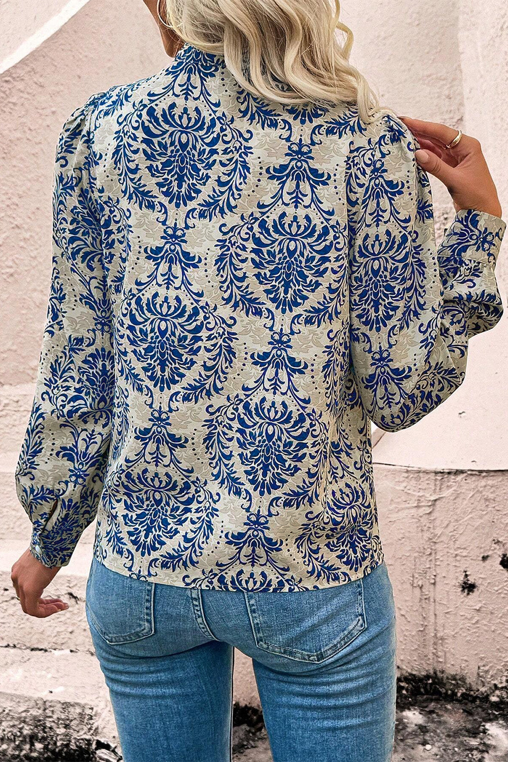 Blue Bohemian Printed Bishop Sleeve Blouse
