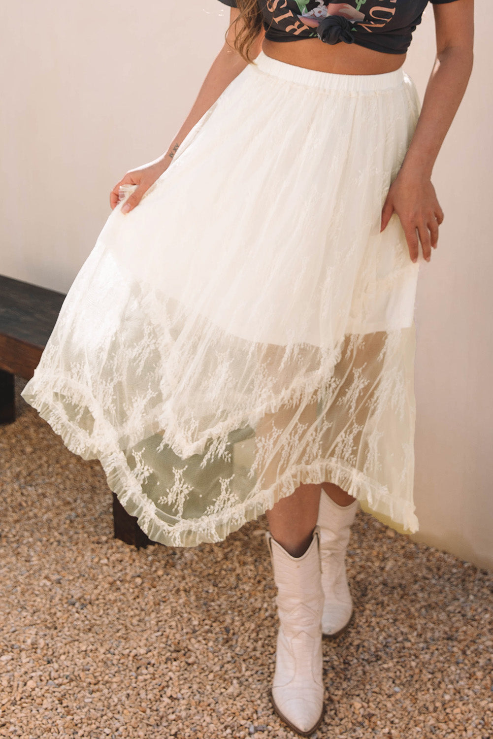 Beige Lace Maxi Skirt