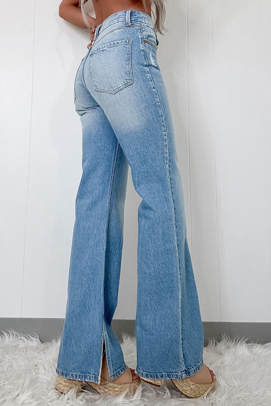 High Rise Shift Slit Straight Jeans Skylane